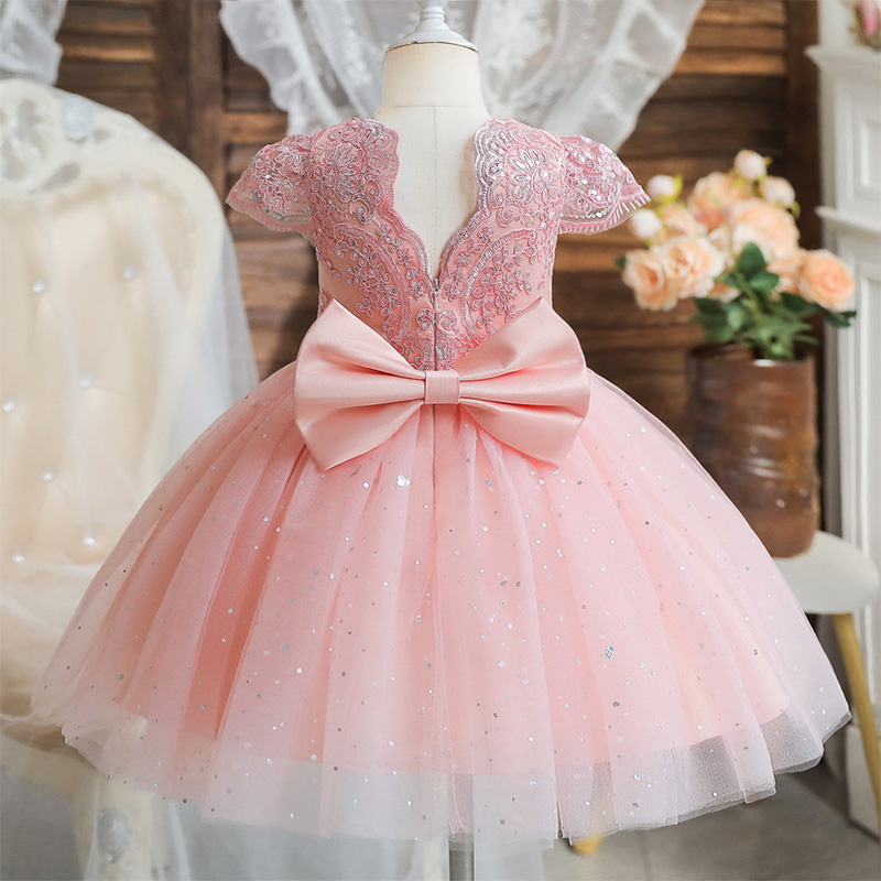 Mesh Lace Bow Lace Sequins Short Sleeve Midi Dresses - image 7