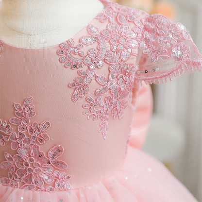 Mesh Lace Bow Lace Sequins Short Sleeve Midi Dresses - image 8