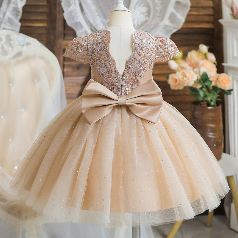 Mesh Lace Bow Lace Sequins Short Sleeve Midi Dresses - image 13