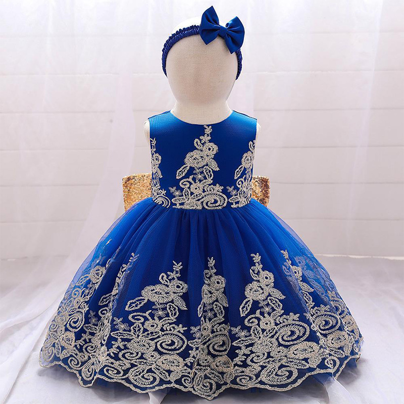 Mesh Lace Glitter Bow Lace Sequins Sleeveless Midi Dresses - Blue - 5-6Y - image 24
