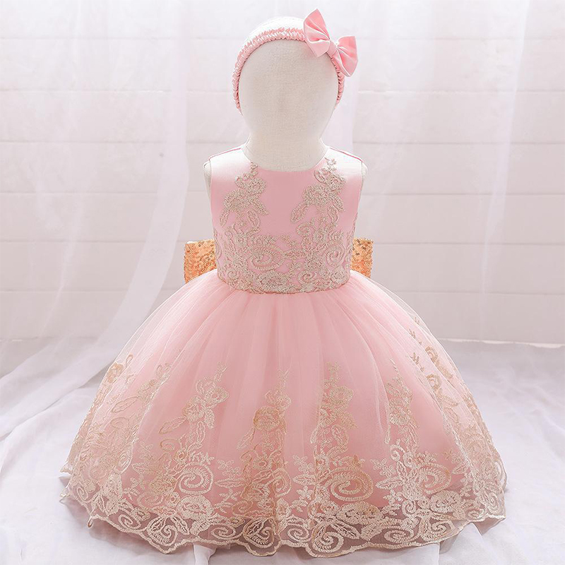Mesh Lace Glitter Bow Lace Sequins Sleeveless Midi Dresses - Pink - 5-6Y - image 1