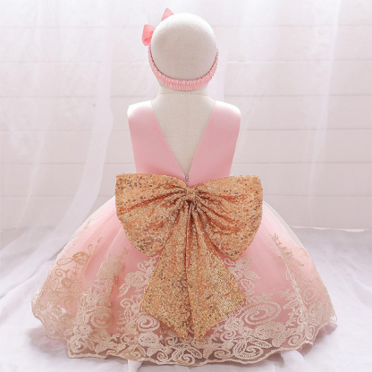 Mesh Lace Glitter Bow Lace Sequins Sleeveless Midi Dresses - image 2