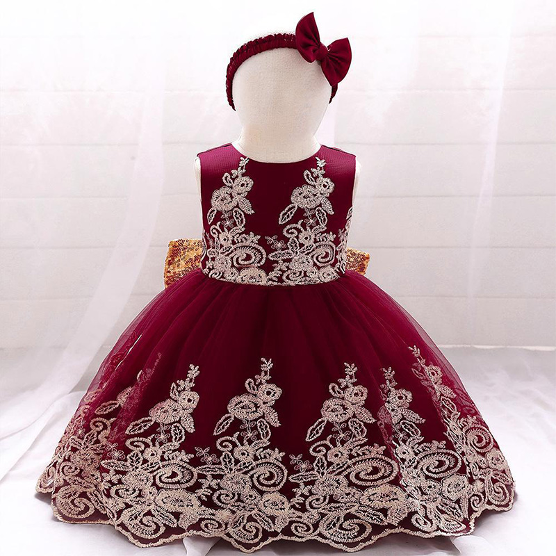 Mesh Lace Glitter Bow Lace Sequins Sleeveless Midi Dresses - Wine - 5-6Y - image 48