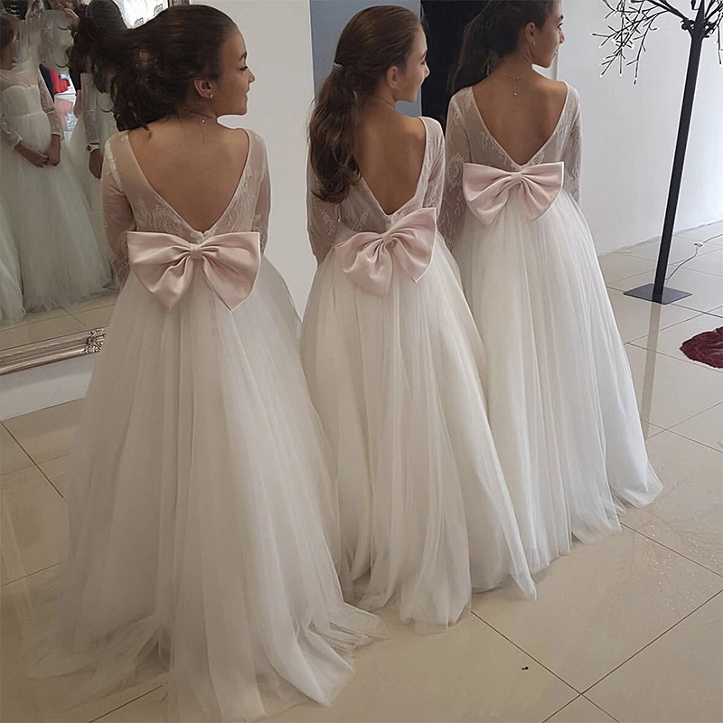 Mesh Lace Bow Lace Long Sleeve Maxi Dresses - image 5