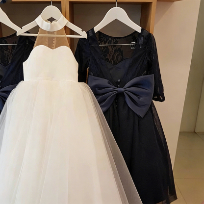 Mesh Lace Bow Lace Long Sleeve Maxi Dresses - image 6