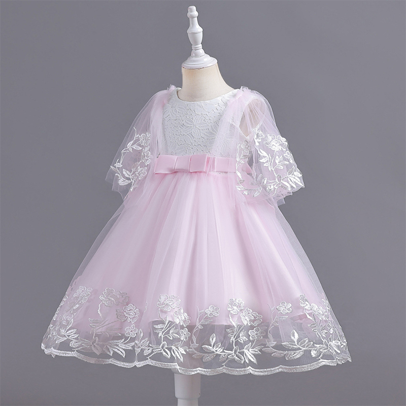 Mesh Lace Bow Lace Half Sleeve Midi Dresses - image 3