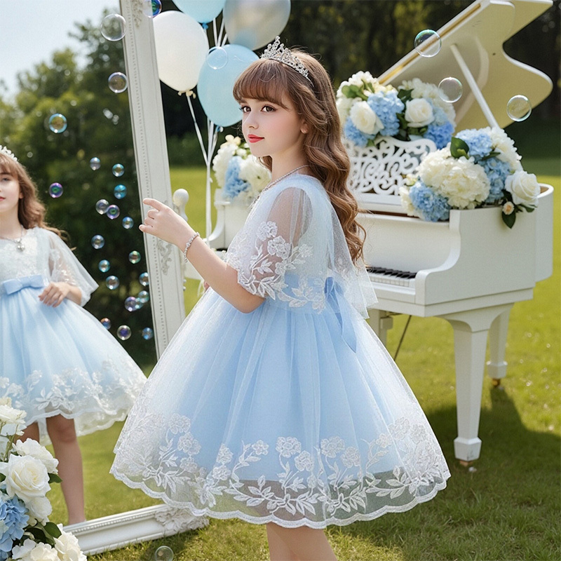 Mesh Lace Bow Lace Half Sleeve Midi Dresses - image 7