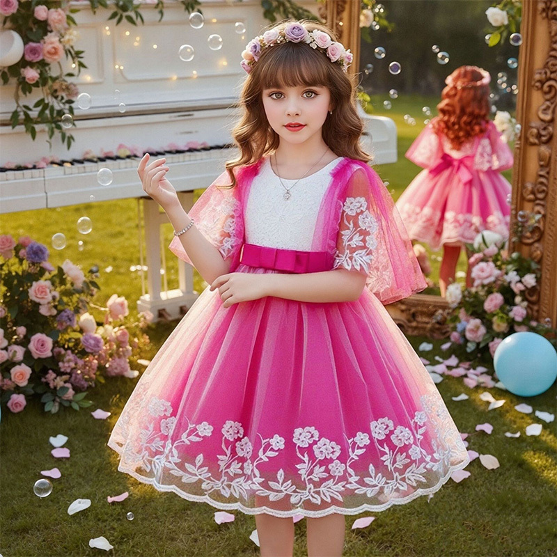 Mesh Lace Bow Lace Half Sleeve Midi Dresses - image 10