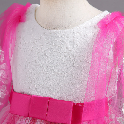 Mesh Lace Bow Lace Half Sleeve Midi Dresses - image 13