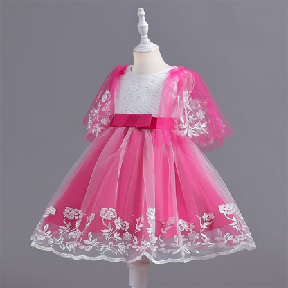 Mesh Lace Bow Lace Half Sleeve Midi Dresses - image 11