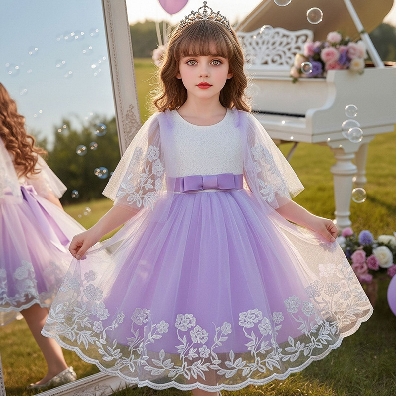 Mesh Lace Bow Lace Half Sleeve Midi Dresses - image 20