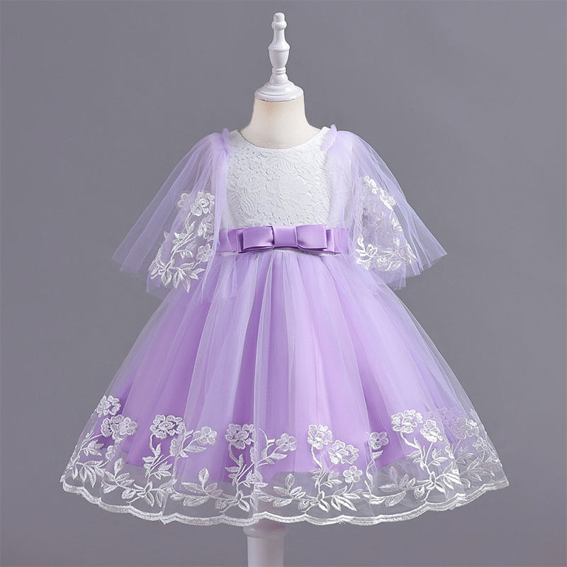 Mesh Lace Bow Lace Half Sleeve Midi Dresses - Purple - 11-12Y - image 18