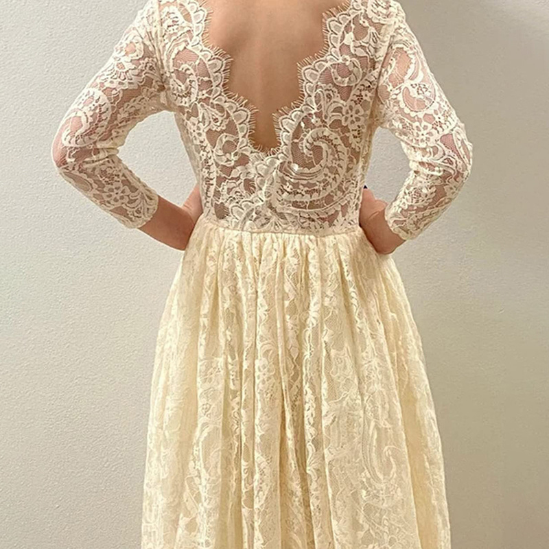 Lace Backless Long Sleeve Maxi Dresses - image 10