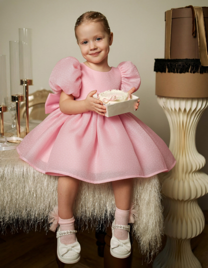 Organza Cotton-Blend Bow Ruched Short Sleeve Regular Dresses - image 1