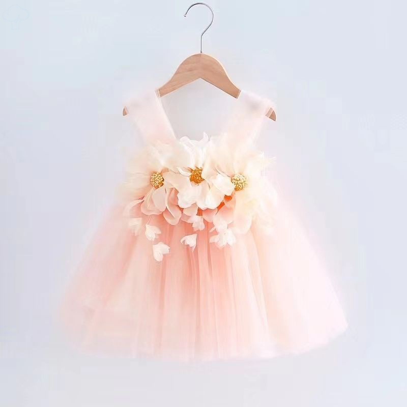 Mesh Rosette Sleeveless Midi Dresses - Pink - 13-14Y - image 2