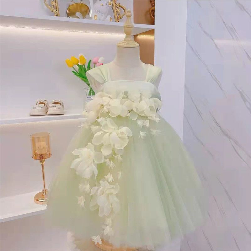 Mesh Rosette Sleeveless Midi Dresses - Green Six-Flower - 13-14Y - image 17