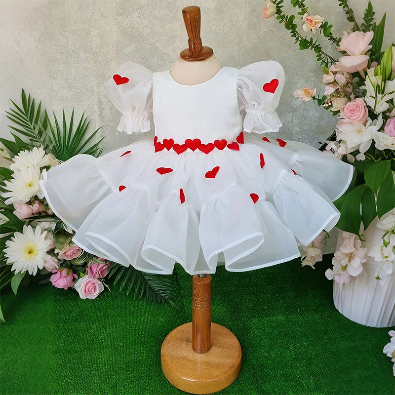 Organza Bow Flouncing Short Sleeve Midi Dresses - White - 15-16Y - image 1