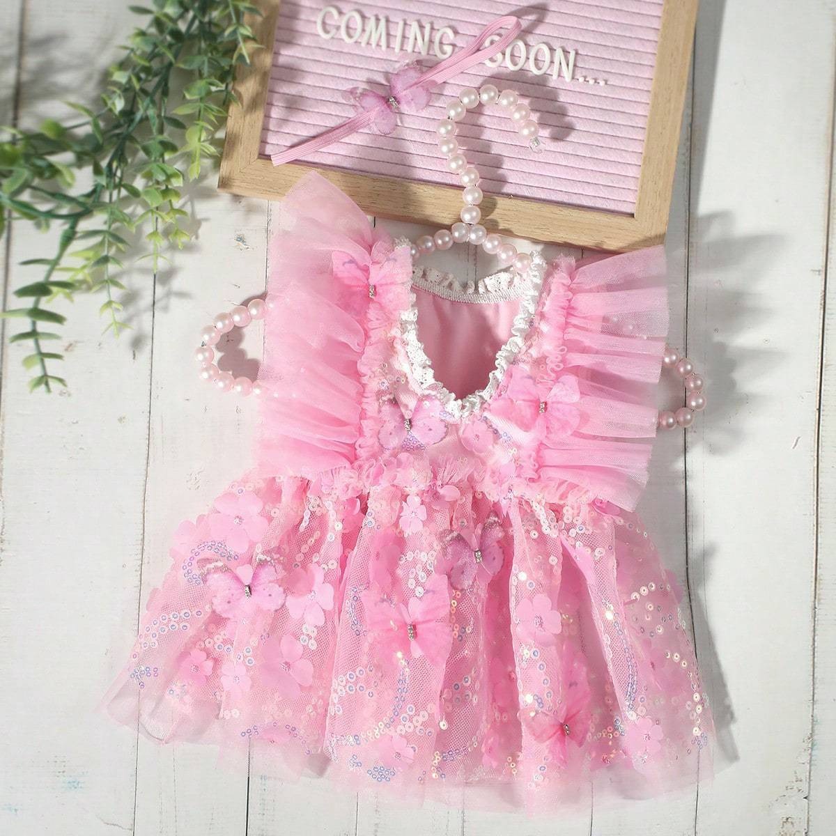 Mesh Glitter Lace Edge Rosette Sequins Cap Sleeve Regular Dresses - image 2