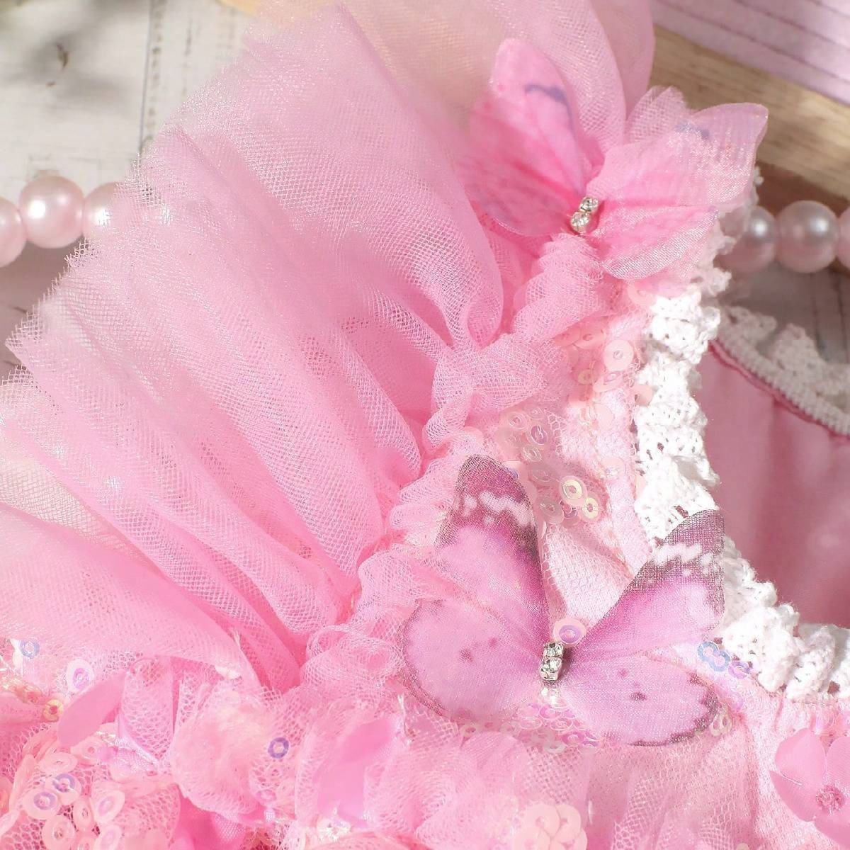 Mesh Glitter Lace Edge Rosette Sequins Cap Sleeve Regular Dresses - image 7