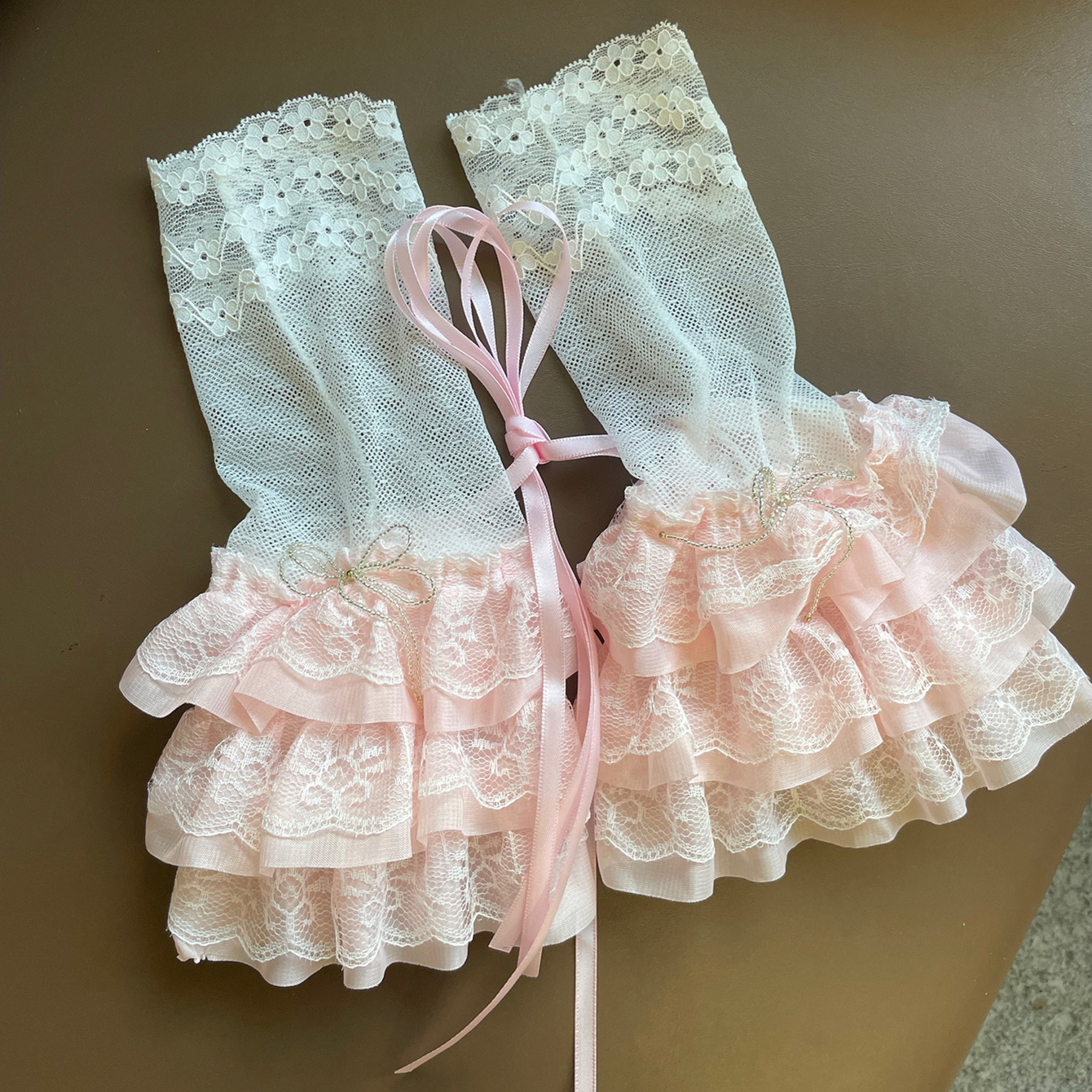 Solid Stitching Lace Gloves - Pink - image 1