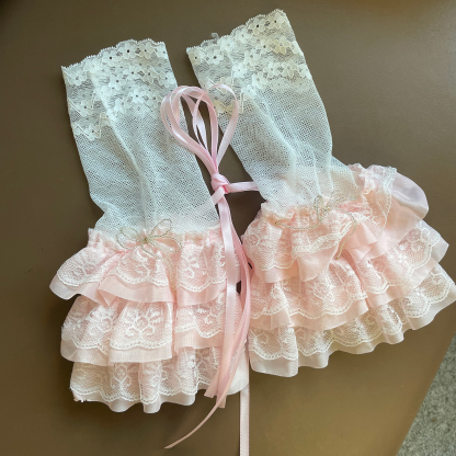 Solid Stitching Lace Gloves - Pink - image 1