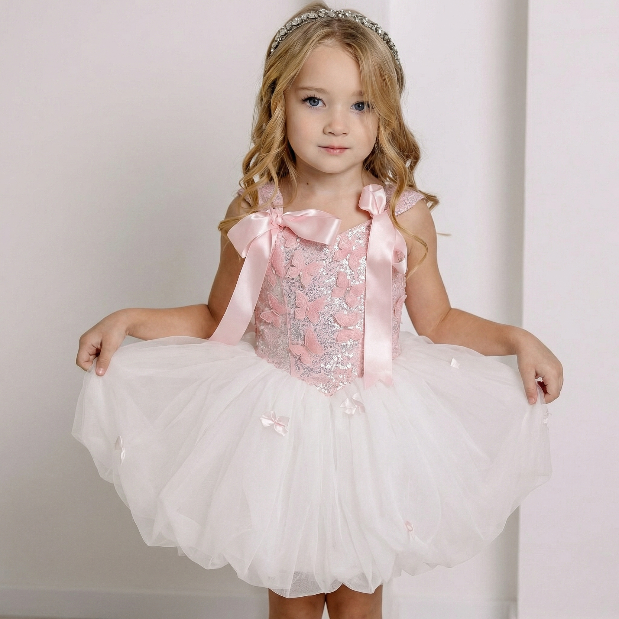 Chemical Fiber Blend Bow Knot Front Ballet Sleeveless Midi Dresses - Pink - 8Y - image 1