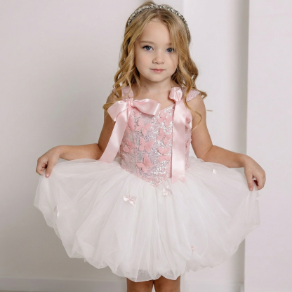 Chemical Fiber Blend Bow Knot Front Ballet Sleeveless Midi Dresses - Pink - 8Y - image 1