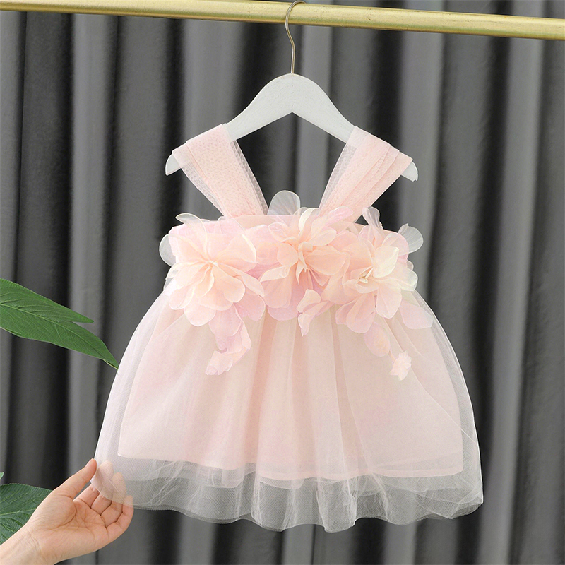 Mesh Rosette Sleeveless Midi Dresses - Pink - 13-14Y - image 2