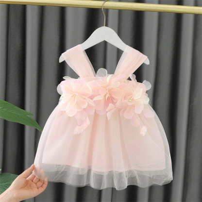 Mesh Rosette Sleeveless Midi Dresses - Pink - 13-14Y - image 2