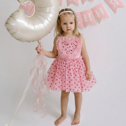 Mesh Lace-up Sleeveless Midi Dresses - Pink - 5Y - image 1