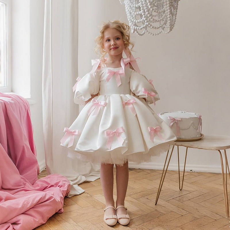 Satin Bow Short Sleeve Regular Dresses - image 2