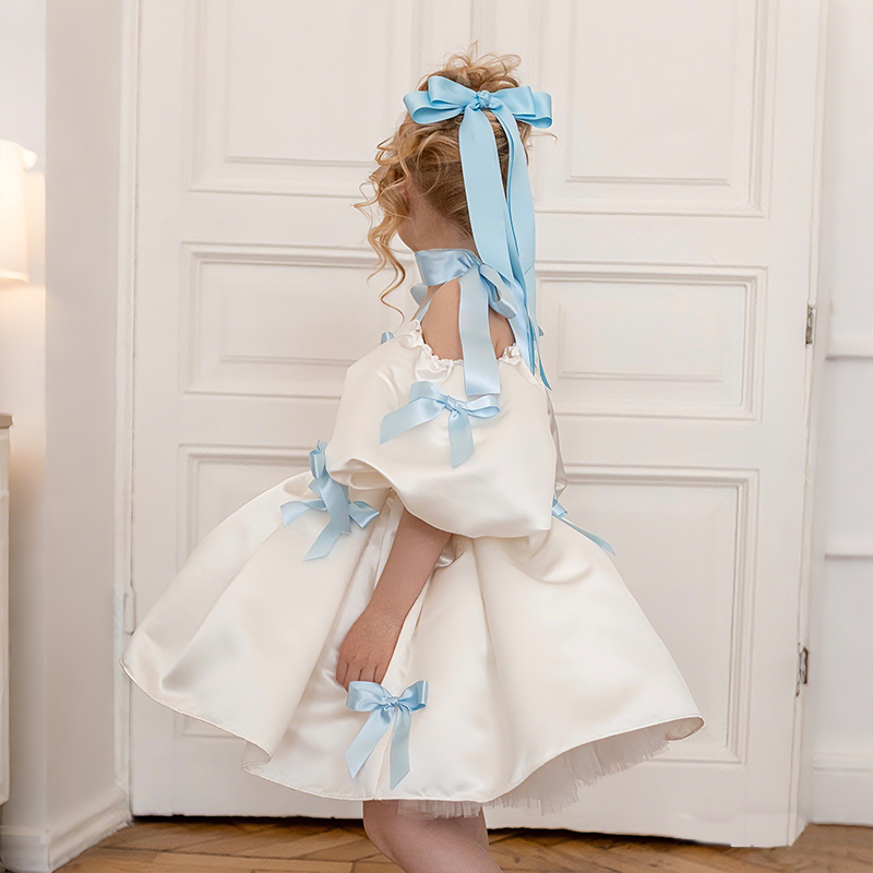 Satin Bow Short Sleeve Regular Dresses - image 7