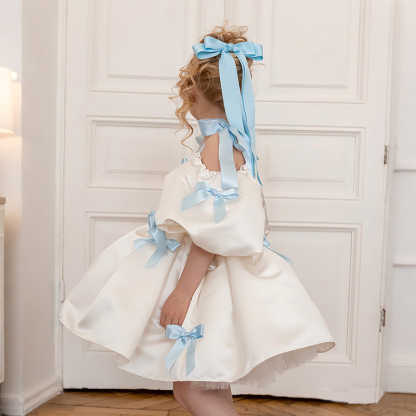 Satin Bow Short Sleeve Regular Dresses - image 7