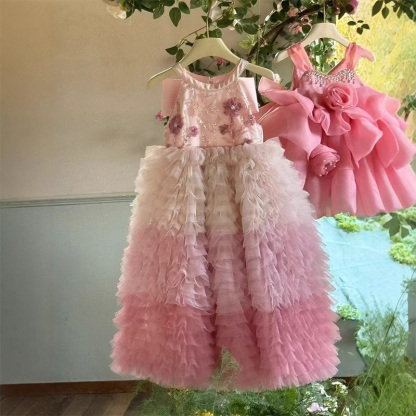 Mesh Satin Folds Bow Beading Rosette Sequins Sleeveless Maxi Dresses - image 11