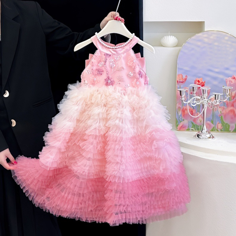 Mesh Satin Folds Bow Beading Rosette Sequins Sleeveless Maxi Dresses - image 7