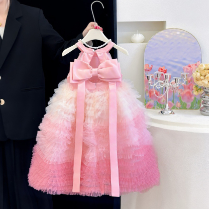 Mesh Satin Folds Bow Beading Rosette Sequins Sleeveless Maxi Dresses - image 3