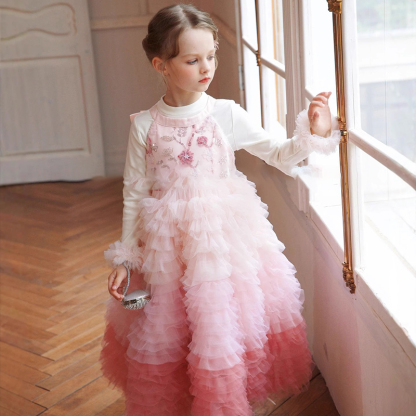 Mesh Satin Folds Bow Beading Rosette Sequins Sleeveless Maxi Dresses - image 5