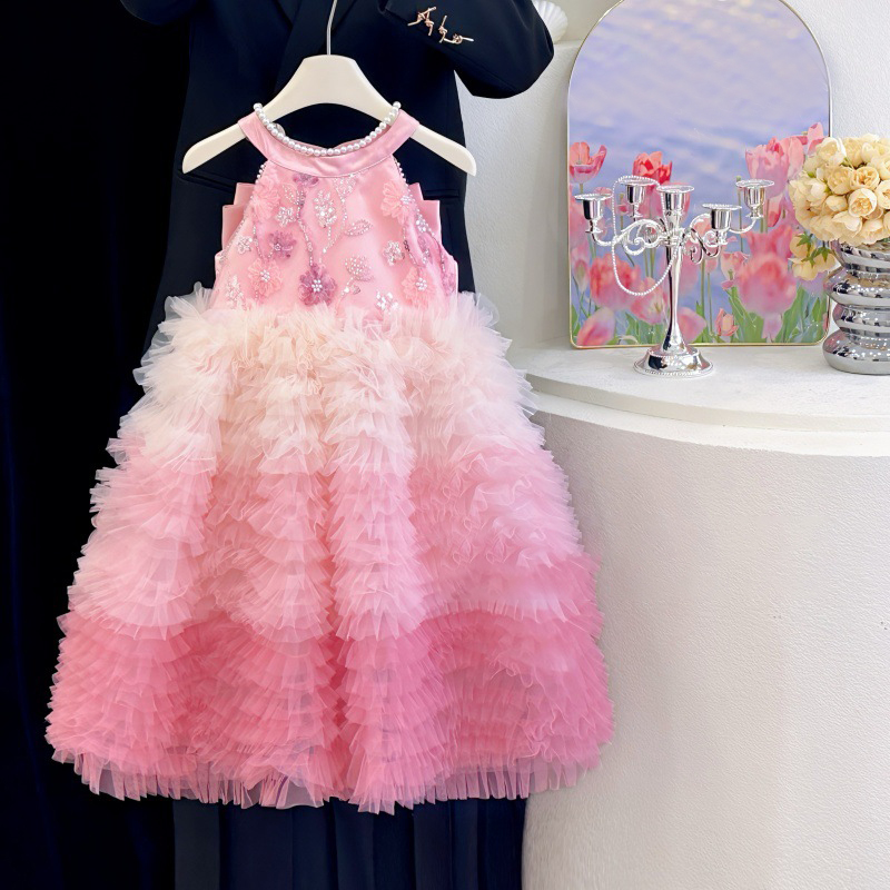 Mesh Satin Folds Bow Beading Rosette Sequins Sleeveless Maxi Dresses - image 6