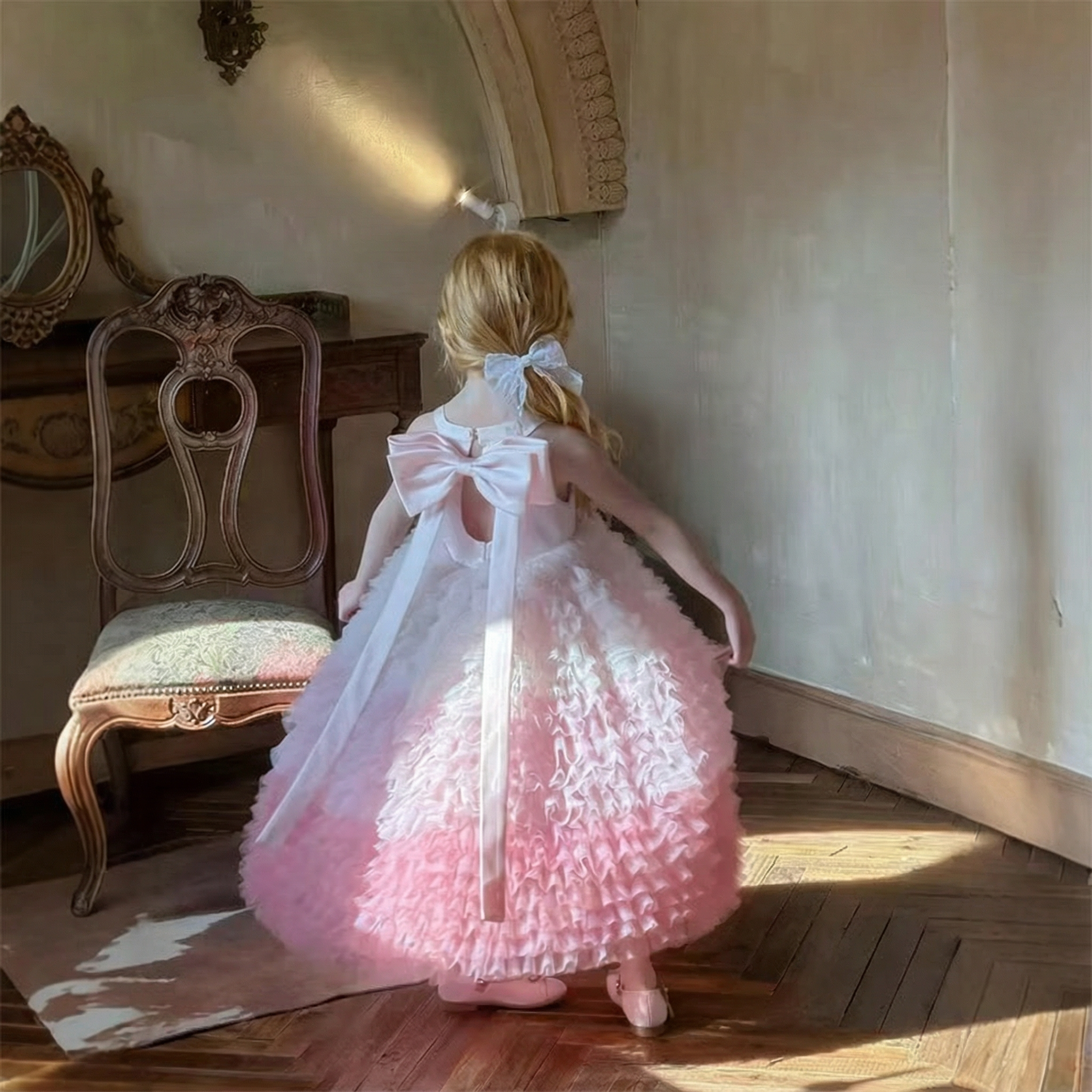 Mesh Satin Folds Bow Beading Rosette Sequins Sleeveless Maxi Dresses - image 16