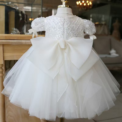 Mesh Split Joint Bow Pearl Short Sleeve Midi Dresses - image 2