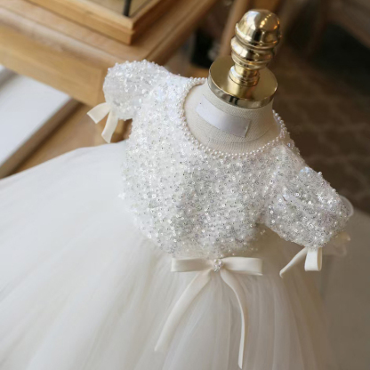 Mesh Split Joint Bow Pearl Short Sleeve Midi Dresses - image 5