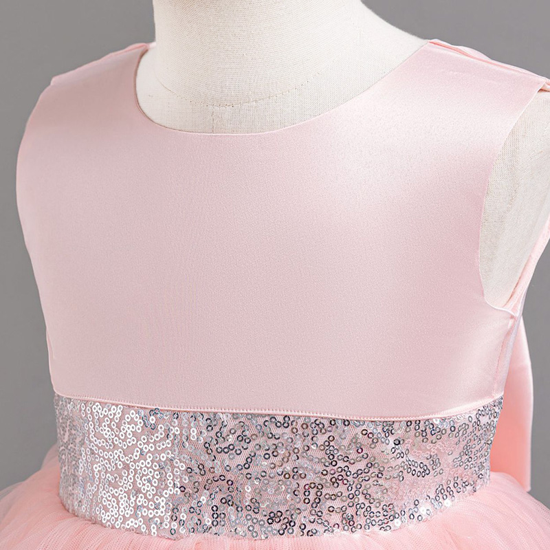 Mesh Satin Bow Sequins Embroidery Sleeveless Regular Dresses - image 5