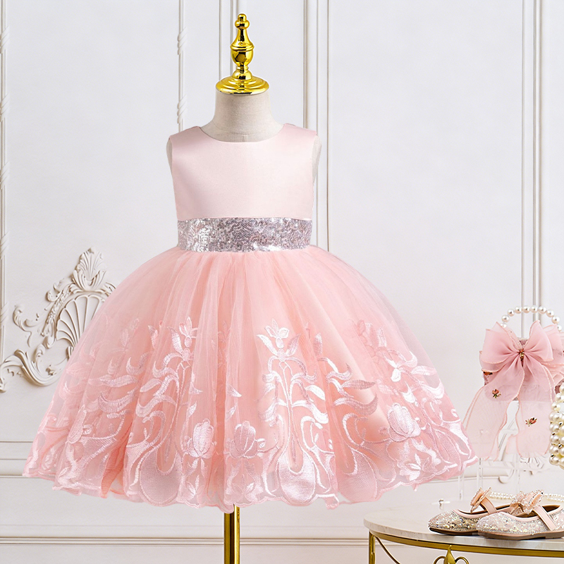 Mesh Satin Bow Sequins Embroidery Sleeveless Regular Dresses - image 2