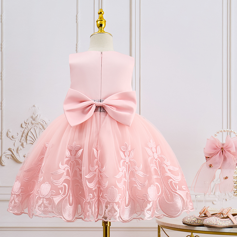 Mesh Satin Bow Sequins Embroidery Sleeveless Regular Dresses - image 4