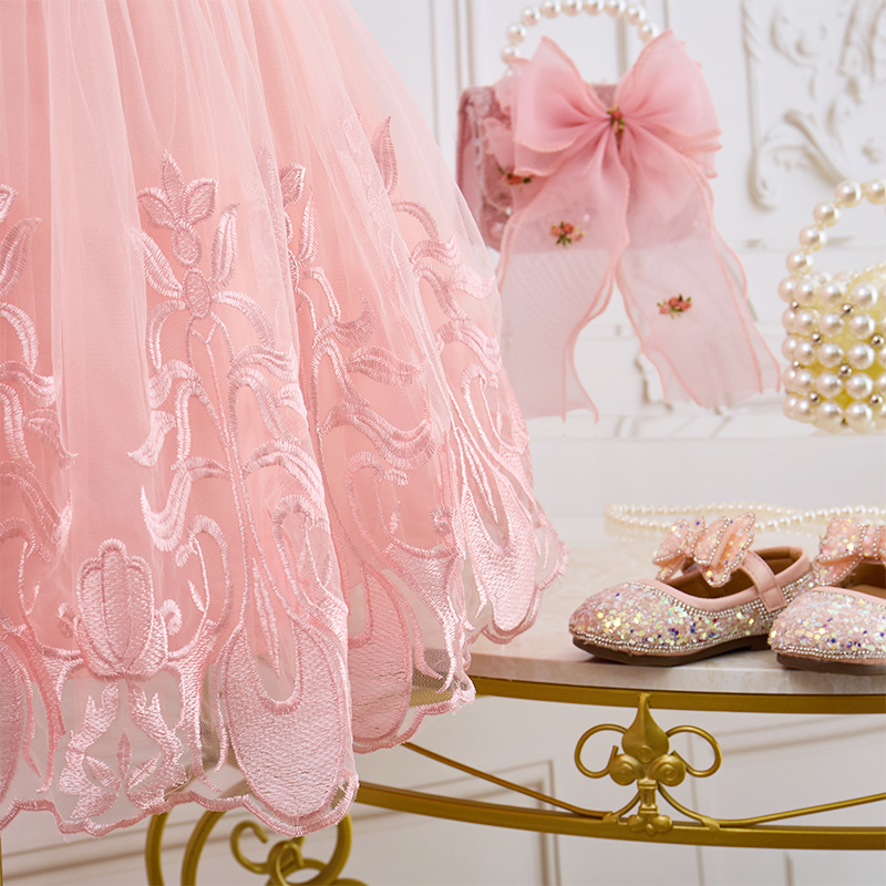 Mesh Satin Bow Sequins Embroidery Sleeveless Regular Dresses - image 12