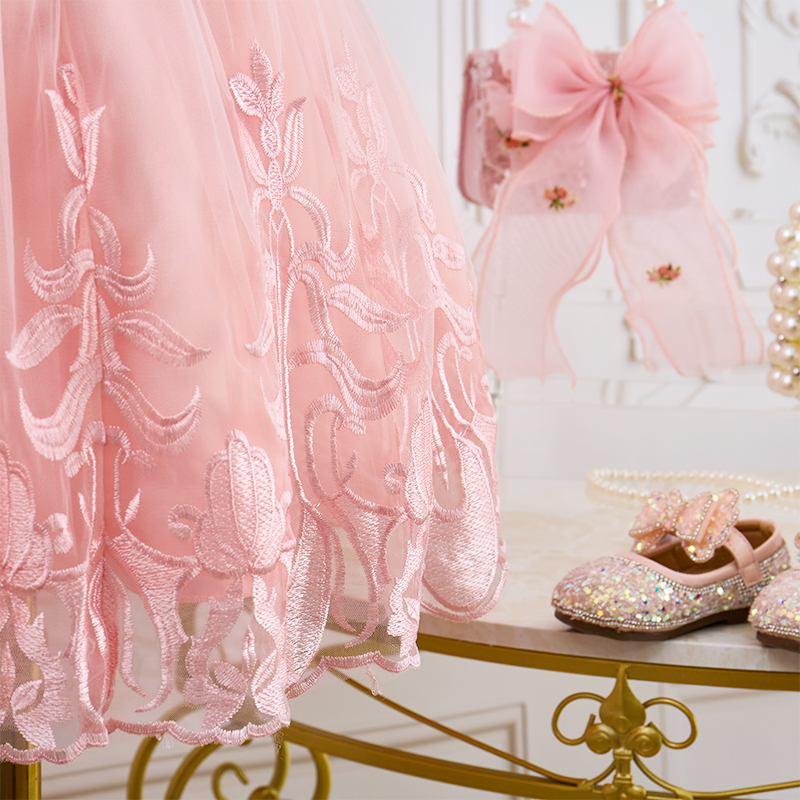 Mesh Satin Bow Sequins Embroidery Sleeveless Regular Dresses - image 11