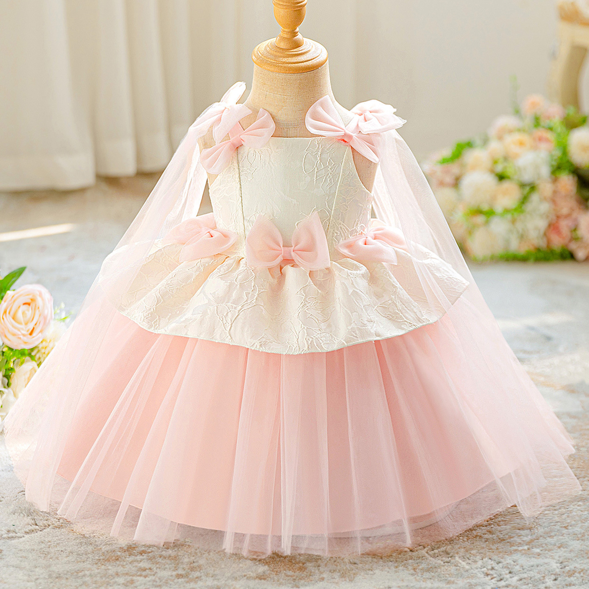 Mesh Split Joint Sleeveless Midi Dresses - White&Pink - 2-3Y - image 2