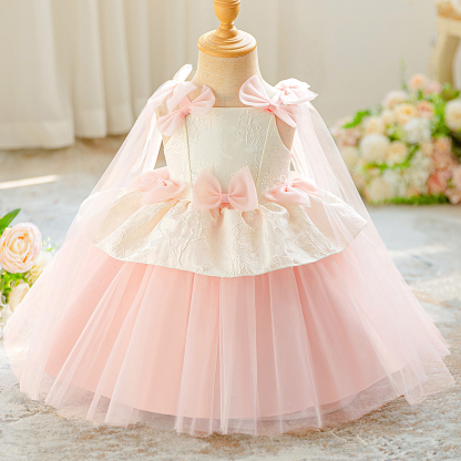 Mesh Split Joint Sleeveless Midi Dresses - White&Pink - 2-3Y - image 2