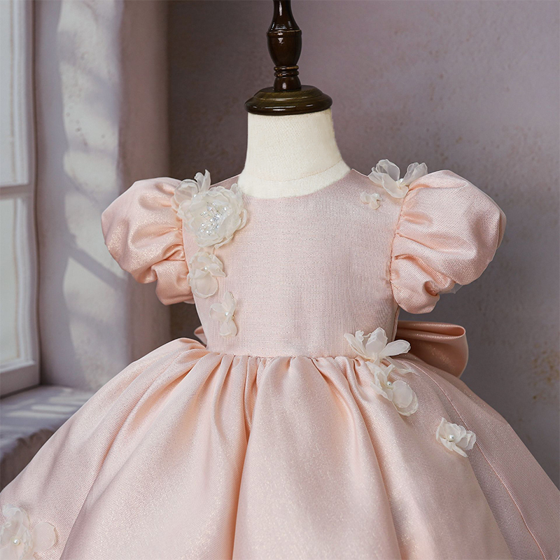 Satin Rosette Bow Short Sleeve Midi Dresses - image 3