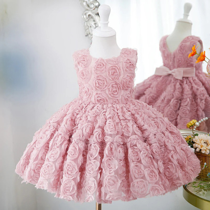 Chiffon Bow Sleeveless Mid-long Dresses - Pink - 9-10Y - image 1